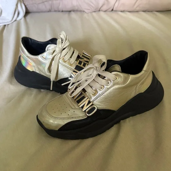 Valentino Women's Metallic Gold Sneakers - Picture 2 of 4